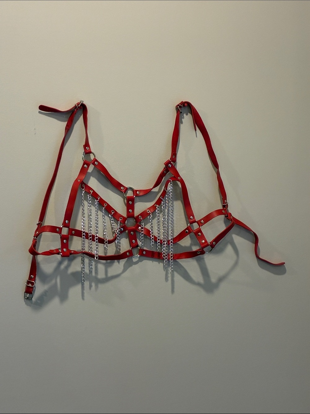 Red Strappy Chain Harness Bralette - Women Intimates